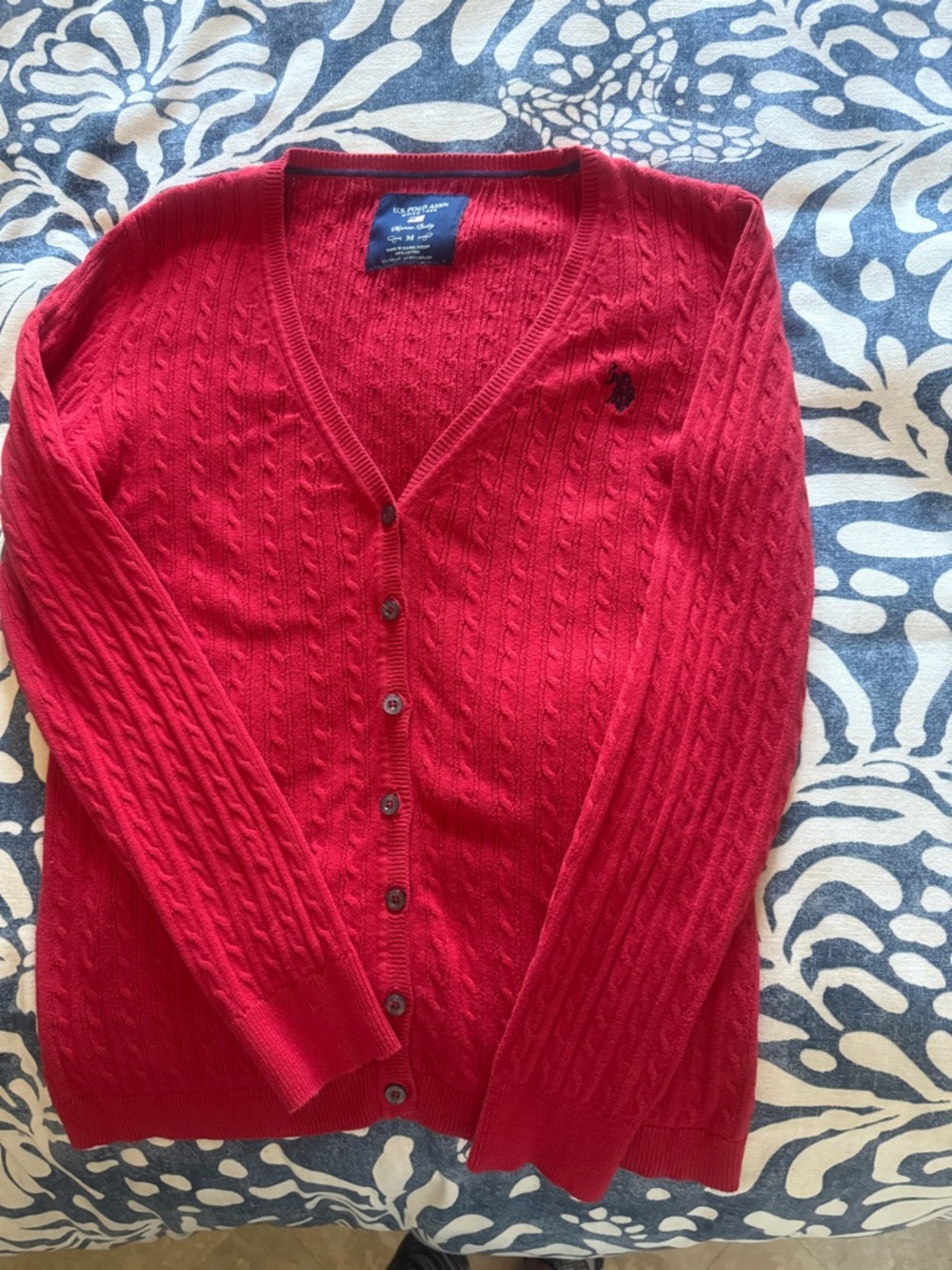 U.S. Polo Assn. Red Cable Knit V-Neck Button Cardigan
